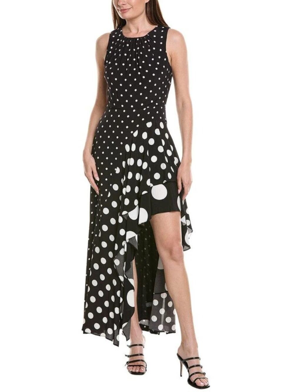 NWT Milly Spencer Polka Dot Combo Sleeveless Ruffle Maxi Dress Black/White Sz 2